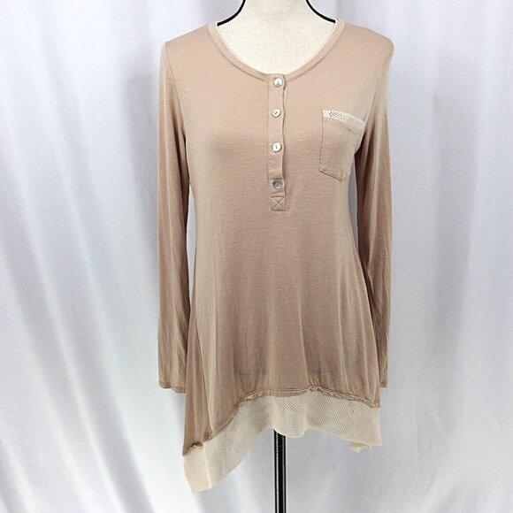 LOGO Lori Goldstein Tunic Top Womens Size XS Mixed Medium Henley Asymmetrical - Picture 1 of 9